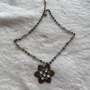 Liz Palacios flower necklace with crystal setting